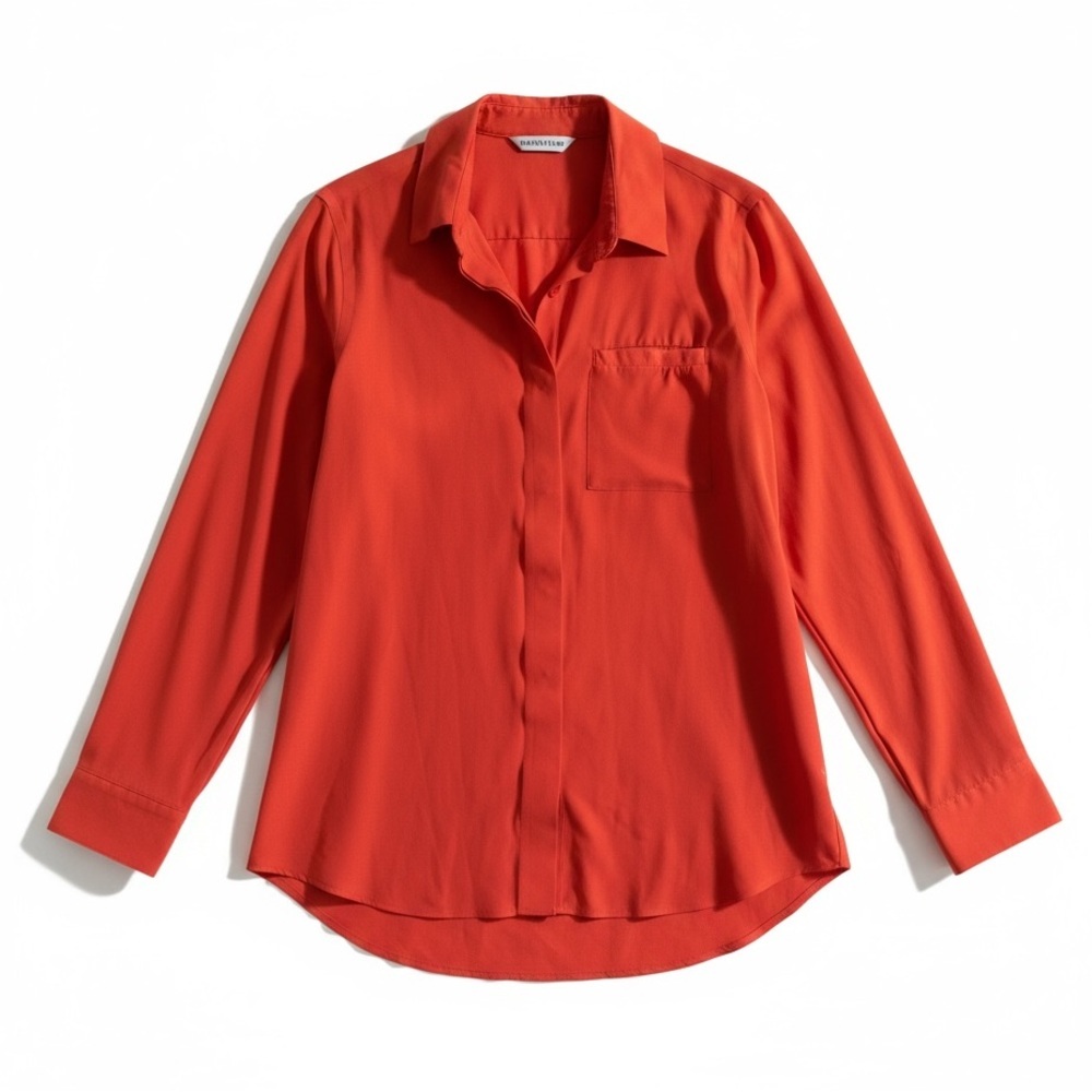 Athleta Breezy Button Front Collared Breathable Stretch Blouse Top Orange Small